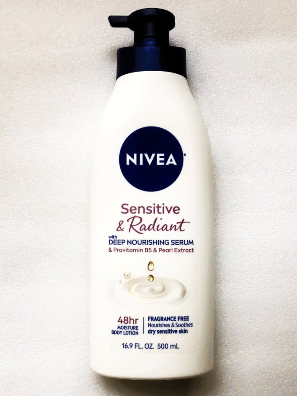 Discont. Nivea Sensitive & Radiance Fragrance Free Lotion w/ VB5, Made in Europe